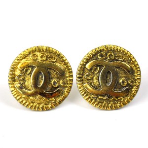 Chanel Gold Tone Metal CC Mark Clip-on Earrings    