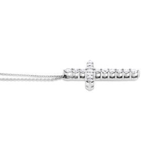 1.50 Ct. Natural Fine Diamond Cross Pendant with Chain in Solid 14k White Gold