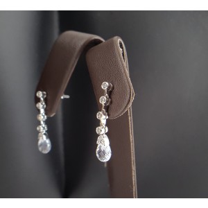 18K White Gold Briolette Aquamarine & Diamond Earrings