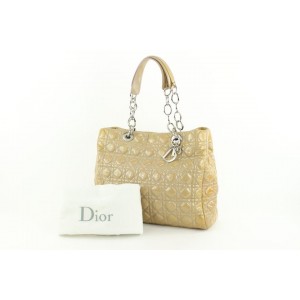 Dior Beige Quilted Patent Leather Soft Shopping Chain Tote Bag 78da426