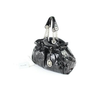 Dior Hobo Cannage Quilted Le Trente Chain 10cdz0116 Black Patent Leather Shoulder Bag