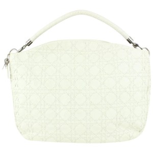 Dior White Leather Cannage Whip Stitch Quilted Hobo 920da36