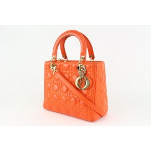 Dior Orange Quilted Lambskin Cannage Medium Lady Dior Bag 1123d38