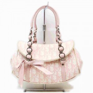 Dior Monogram Trotter Girly Chic Chain Flap 860072 Pink Coated Canvas Shoulder Bag