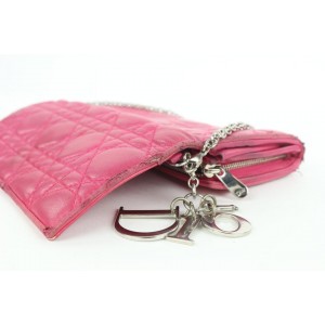 Dior Pink Quilted Cannage Leather Lady Dior Wallet on Chain 1dior112