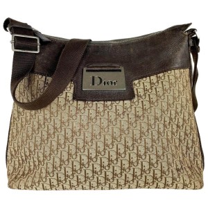 Dior Street Chic Trotter Brown Signature Monogram 3la510 Beige Canvas Shoulder Bag