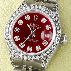 Rolex Datejust 26mm Steel Jubilee Diamond Watch w/Candy Red Dial