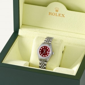 Rolex Datejust 26mm Steel Jubilee Diamond Watch w/Candy Red Dial