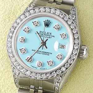 Rolex Datejust 26mm Steel Jubilee Diamond Watch w/Aqua Blue Dial