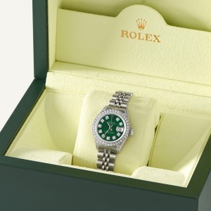 Rolex Datejust 26mm Steel Jubilee Diamond Watch w/Forest Green MOP Dial
