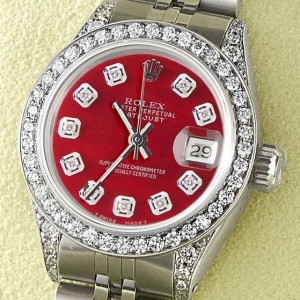 Rolex Datejust 26mm Steel Jubilee Diamond Watch w/Candy Red MOP Dial
