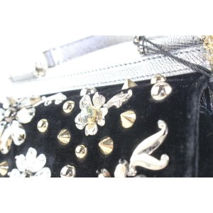 Dolce & Gabbana Black Velvet Crystal Studded Mini Sicily Chain Crossbody Bag 672dol318