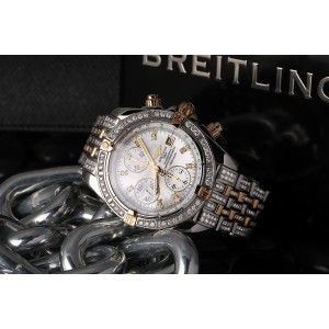 Breitling  Evolution Chronomat Two Tone Diamond Watch with Mother Of Pearl Diamond Dial B13356