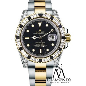 Rolex Submariner Two Tone Watch With Custom Diamond Bezel and Lugs 16613