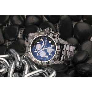 Breitling Super Avenger SS Chronograph Black Dial Diamond Set Case and Middle Bracelet 