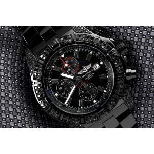 Breitling Super Avenger A13370 Custom Diamond Black PVD Watch 