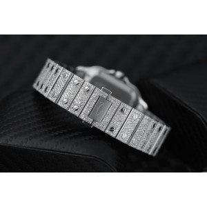 Cartier Santos De Cartier Large Model WSSA0018 Custom Diamond Stainless Steel Watch Pave Black Roman Numeral Dial 
