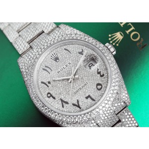 Rolex Datejust II 41mm Stainless Steel Watch Custom Arabic Script Pave Diamond Dial Fully Iced Out Watch 
