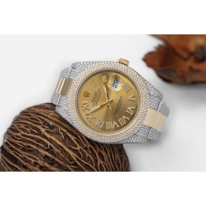 Rolex Datejust 41 Stainless Steel and 18k Yellow Gold Custom Diamond Watch Champagne Diamond Dial with Roman Numerals