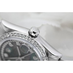 Rolex Black Pearl String 31mm Datejust SS Oyster Bracelet & Custom Diamond Bezel
