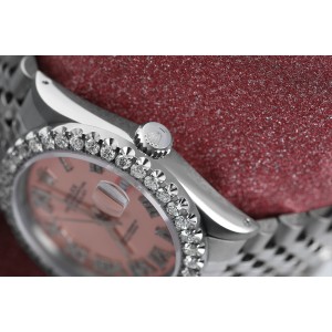 Rolex 36mm Datejust Custom Diamond Bezel, Pink Diamond Roman Dial 16014