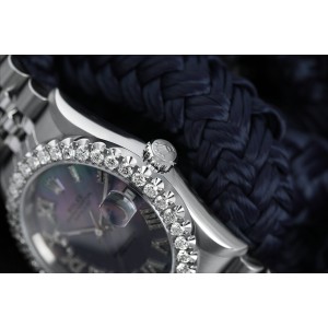 Rolex 36mm Datejust Custom Diamond Bezel, Tahitian MOP Diamond Roman Dial 16014