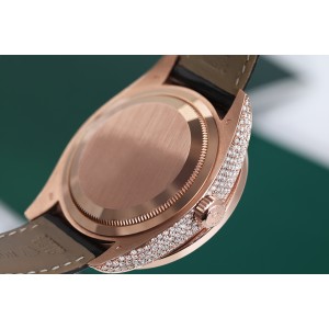 Rolex Sky Dweller 18Kt Rose Gold Custom Diamond Watch with Chocolate Arabic Dial Brown Leather Strap 326135