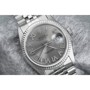 Rolex 36mm Datejust Stainless Steel Silver Dial Diamond Roman Numerals Jubilee Band 16014