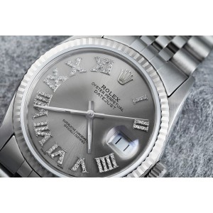 Rolex 36mm Datejust Stainless Steel Silver Dial Diamond Roman Numerals Jubilee Band 16014