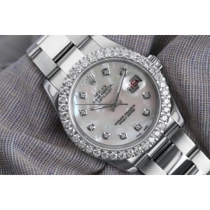 Rolex 36mm Datejust New Style Custom Diamond Bezel, White Mother of Pearl Dial Oyster 116234