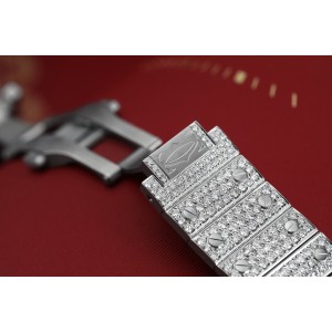 Cartier Santos De Cartier WSSA0018 Custom Diamond Stainless Steel and Yellow Gold Watch Pave Black Roman Numeral Dial 