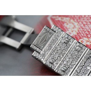 Cartier Santos De Cartier WSSA0018 Custom Diamond Stainless Steel and Rose Gold Watch Pave Black Roman Numeral Dial 