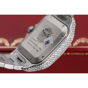 Cartier Santos De Cartier WSSA0018 Custom Diamond Stainless Steel and Rose Gold Watch Pave Black Roman Numeral Dial 