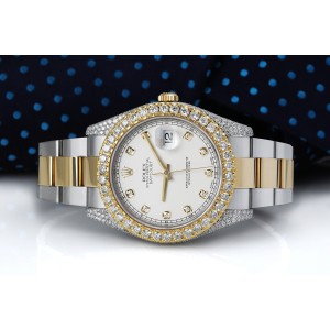 Rolex Datejust 41 Stainless Steel and 18k Yellow Gold Watch Ivory Dial Custom Diamond Case 