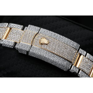 Rolex Datejust 41 Two Tone Yellow Custom Diamond Watch Fluted Bezel Dark Grey Diamond Roman Numbers Dial
