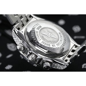 Breitling Chronomat Evolution  Custom Diamond Stainless Steel Watch White Dial 