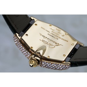 Cartier Roadster Custom Diamond Yellow Gold Ladies Watch W62018Y5 Green Leather Strap 