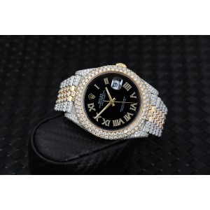 Rolex  Datejust 41mm 126303 Custom Diamond Yellow Gold and Stainless Steel  Watch Black Roman Dial 