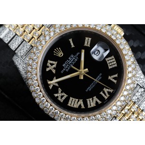 Rolex  Datejust 41mm 126303 Custom Diamond Yellow Gold and Stainless Steel  Watch Black Roman Dial 