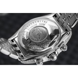 Breitling Chronomat Evolution A13356 Custom Diamond Stainless Steel Watch Black Dial 