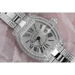 Cartier Roadster Stainless Steel Ladies Watch Diamond Case and Side Bracelet