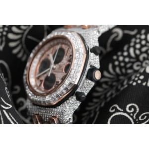 Audemars Piguet Royal Oak Offshore   Custom Two Tone Rose Watch with Baguette Diamonds