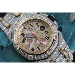 Audemars Piguet Royal Oak Offshore  Custom Two Tone Yellow Watch with Baguette Diamonds