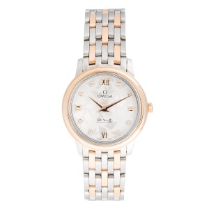 Omega De Ville Prestige 42420276052002 Stainless Steel and 18K Rose Gold Silver Diamond Dial 27.4mm Womens Watch 