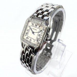 CARTIER PANTHÉRE 27mm Steel Watch 0.48TCW Diamond Bezel 