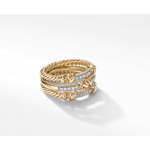 David Yurman Petite Helena Three Row Ring in Gold with Diamonds