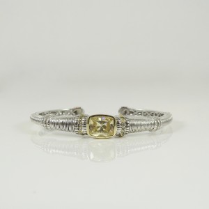 Judith Ripka Sterling Silver 18K Yellow Gold Canary Crystal & Diamond Kick Bracelet