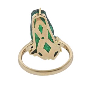 7.25 Carat Carved Emerald Horse Head Diamond Gold Ring