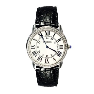 Cartier Stainless Steel Leather & Diamond 36mm Watch
