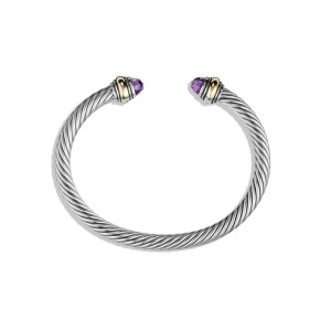 David Yurman Silver Cable Classic Bracelet With Amethyst And 14k Gold